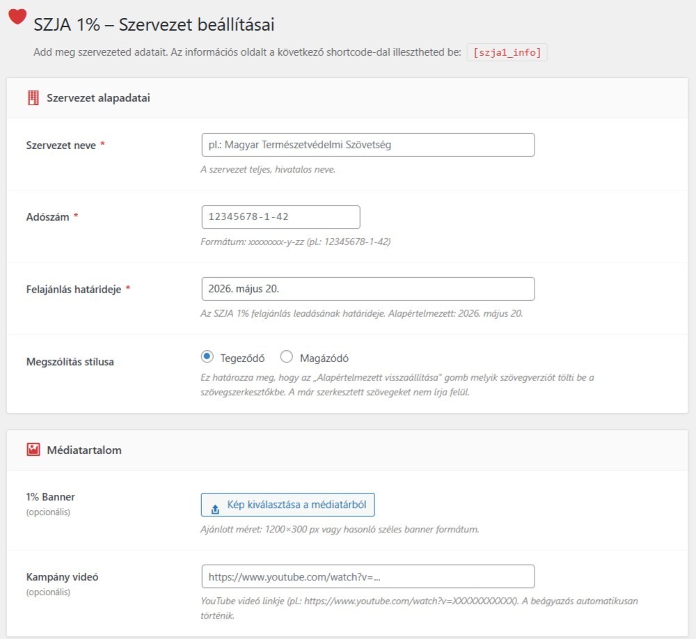 Szervezet beállításai